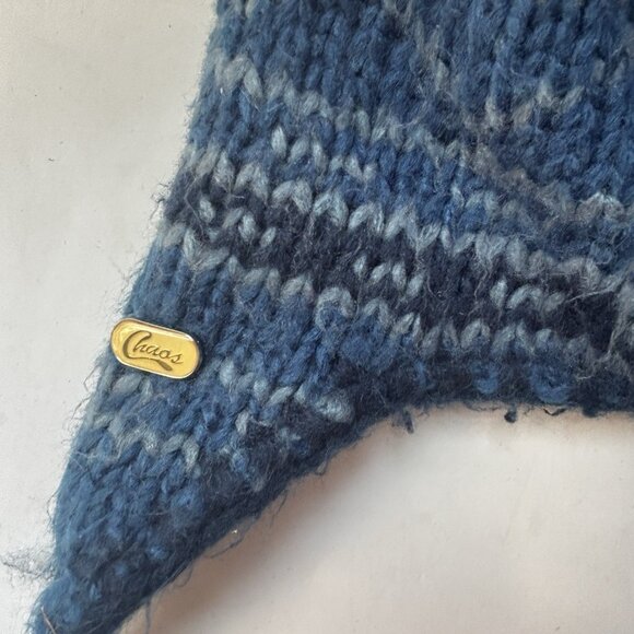 Vintage Chaos Ear Flap Hat Beanie Knit Soft Winter Warm Blue Gray Pom Pom - Picture 6 of 11